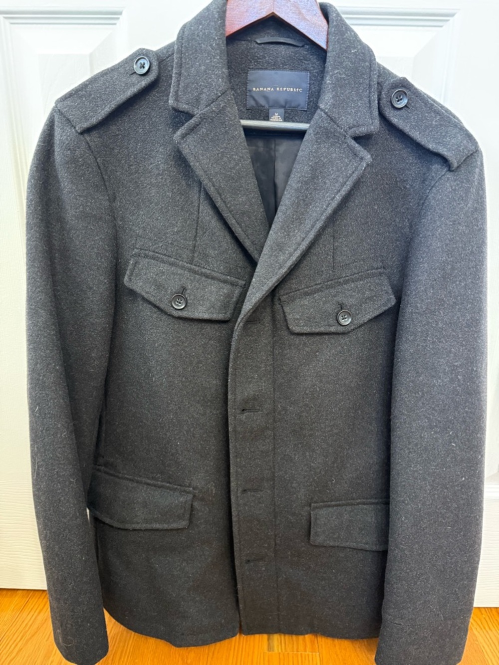 Banana Republic Men's Black Wool Short Peacoat